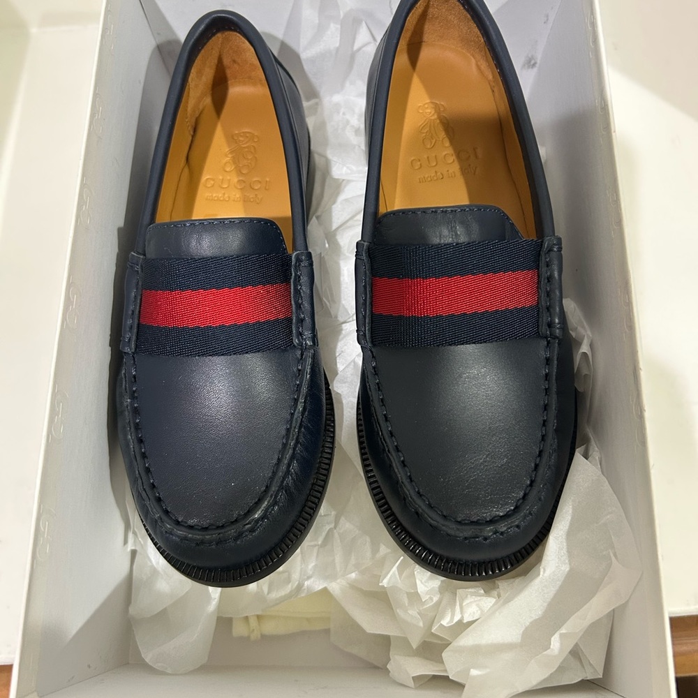 Gucci kids Blue and Red Loafers with Signature Stripe